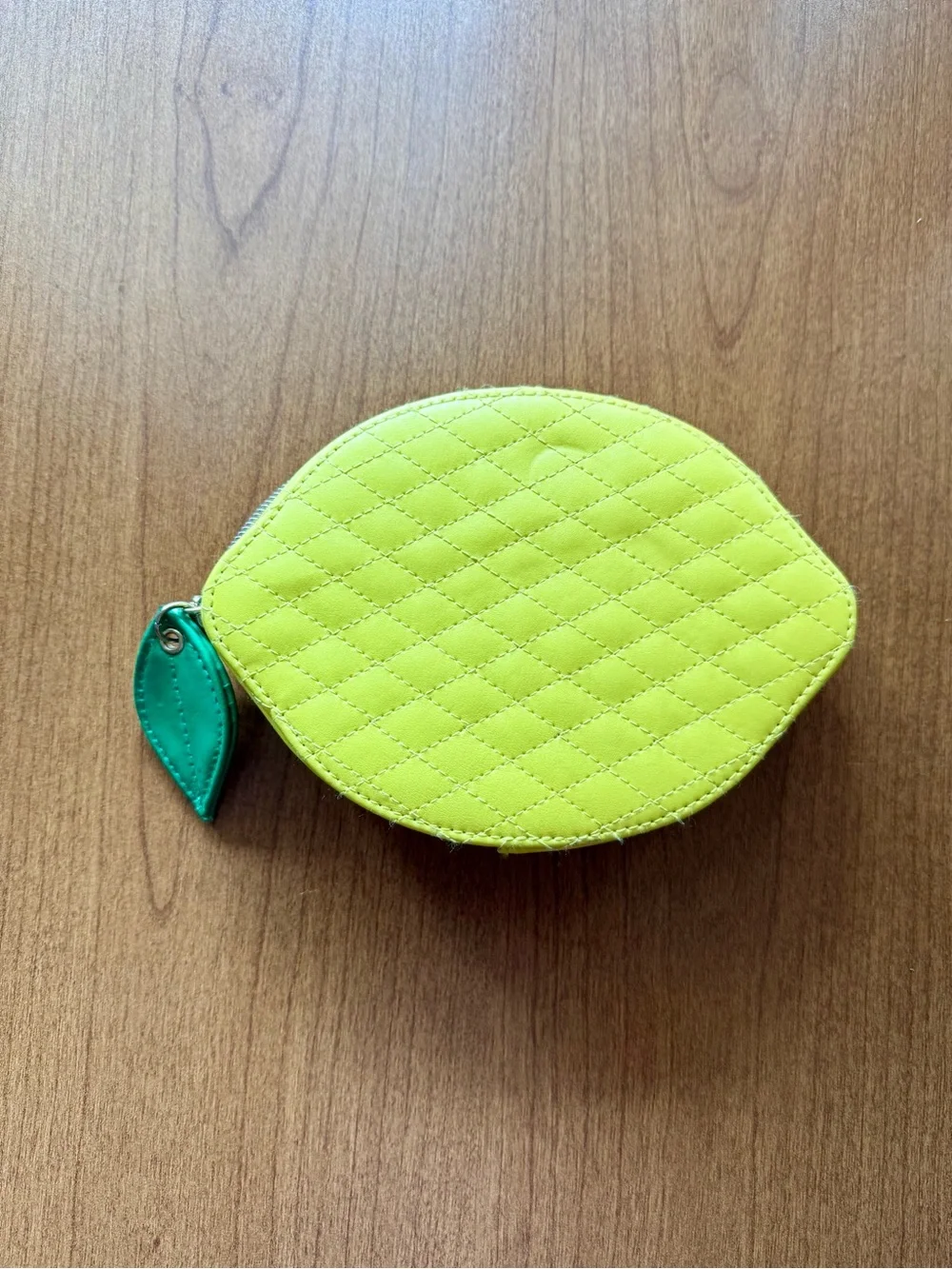 Bright Lemon Quilted Clutch with Leaf Zip Pull